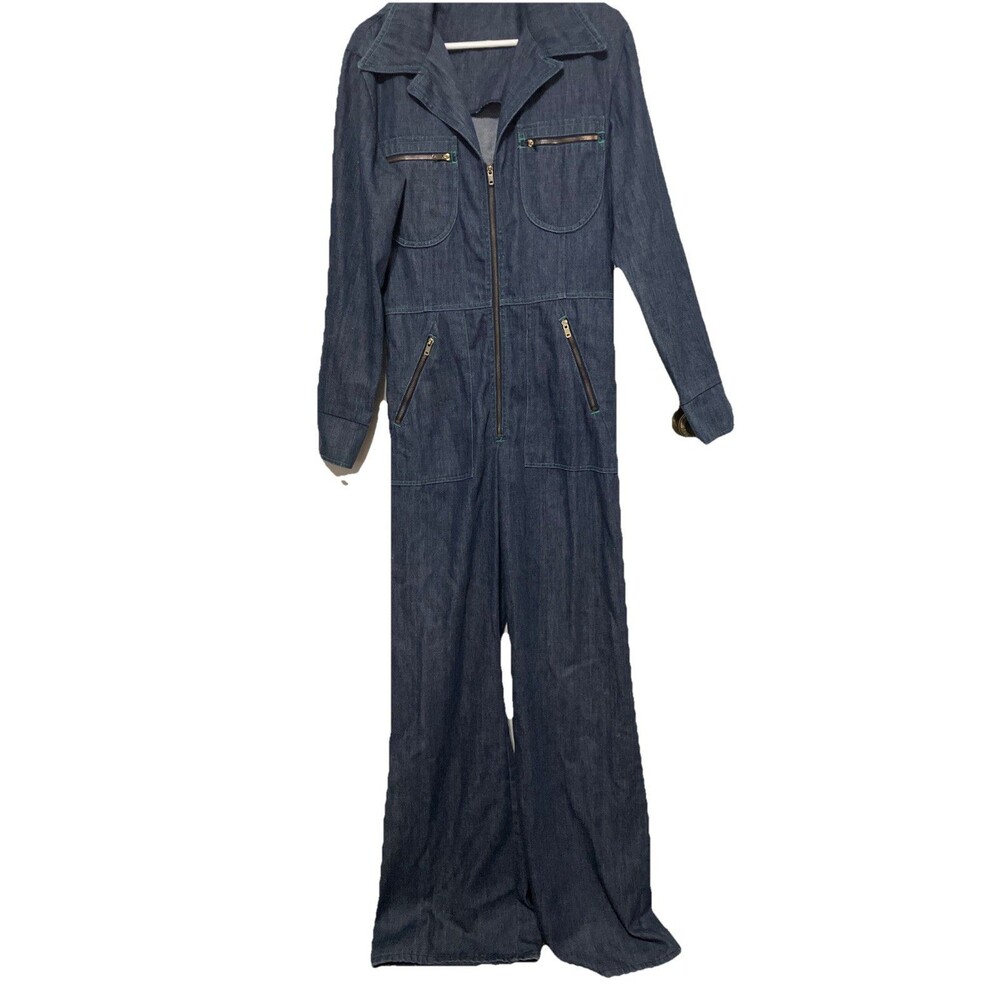 VTG 70s Sears Unisex Denim Soft Coveralls Wide Leg Jump Suit Sz 40 Tall